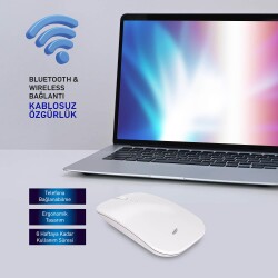 MF Product 0678 Hibrit Bluetooth & Wireless Pilli Kablosuz Mouse - Beyaz - 4