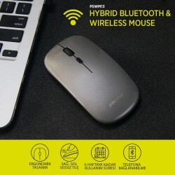 Polosmart PSWM13 Hybrid Bluetooth & Wireless Şarj Edilebilir Mouse Koyu Gri - 4